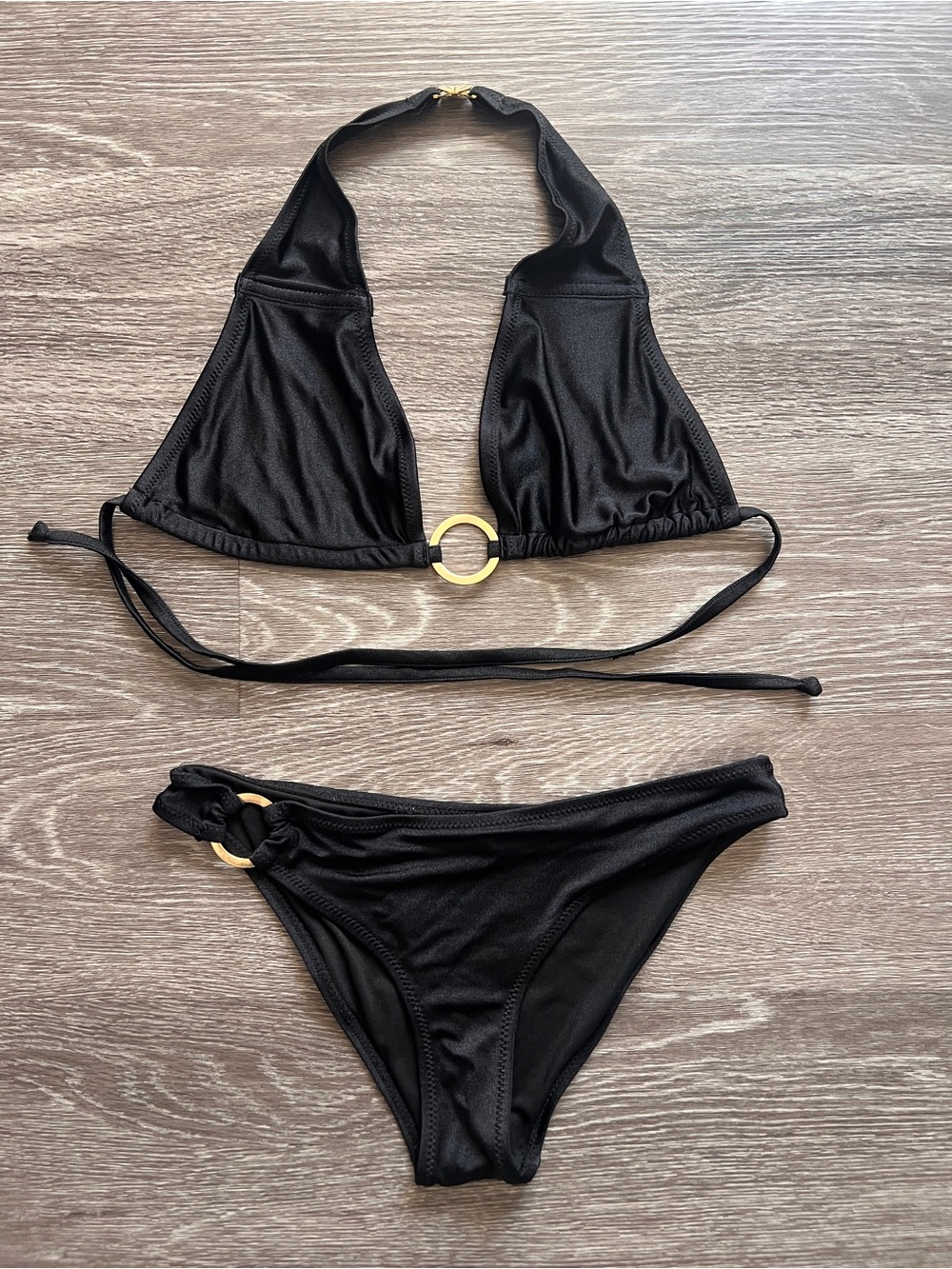Black Ring-Accent Halter Bikini Set - Women Swim